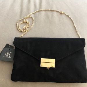 Faux suede fold-over clutch